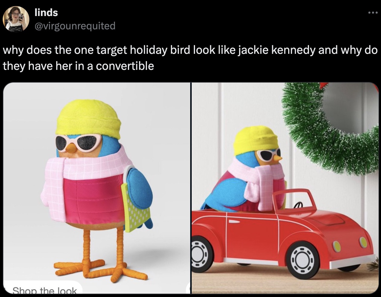 cartoon - linds why does the one target holiday bird look jackie kennedy and why do they have her in a convertible Shop the look